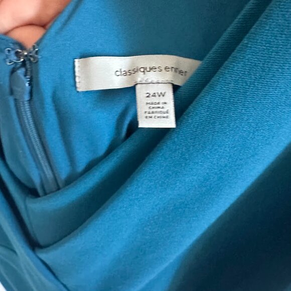 Classiques Entier Women's Plus 24W Peacock Blue Double V-Neck Dress - Picture 6 of 7